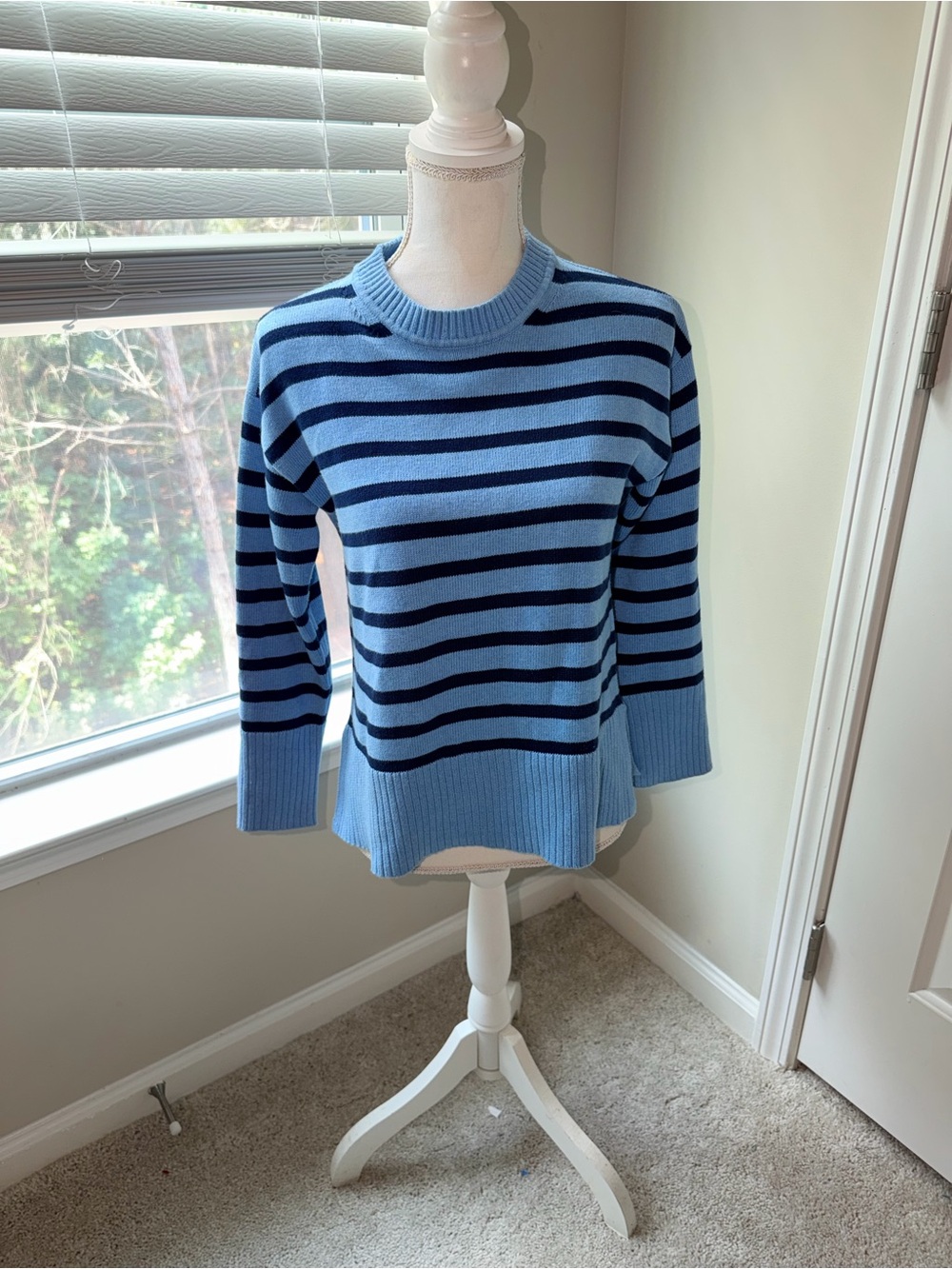 J. Crew Light Blue & Navy Striped Crewneck Sweater